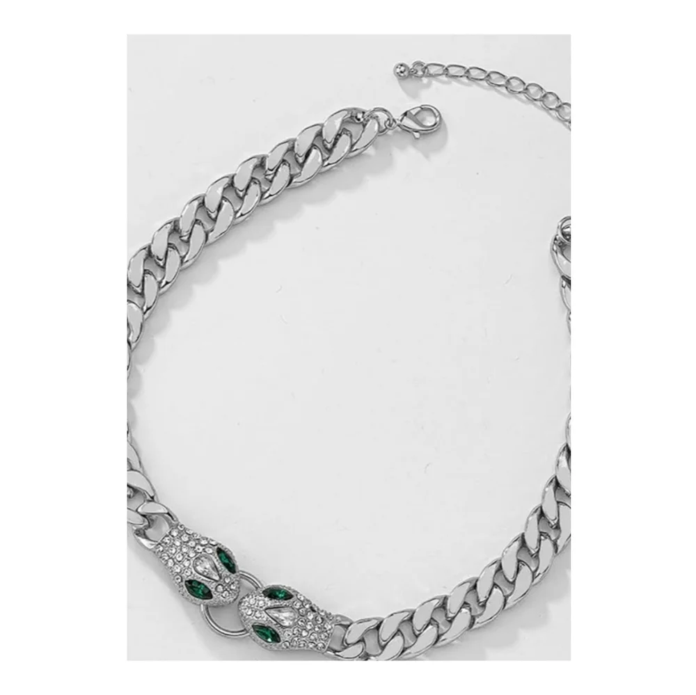 Macy's Silver-Tone Chain Choker with Green Crystal Snake Heads - Picture 4 of 4